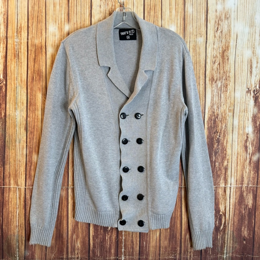 That’s it Men’s Double-breasted Gray Knit Cardigan Sweater Size Medium
